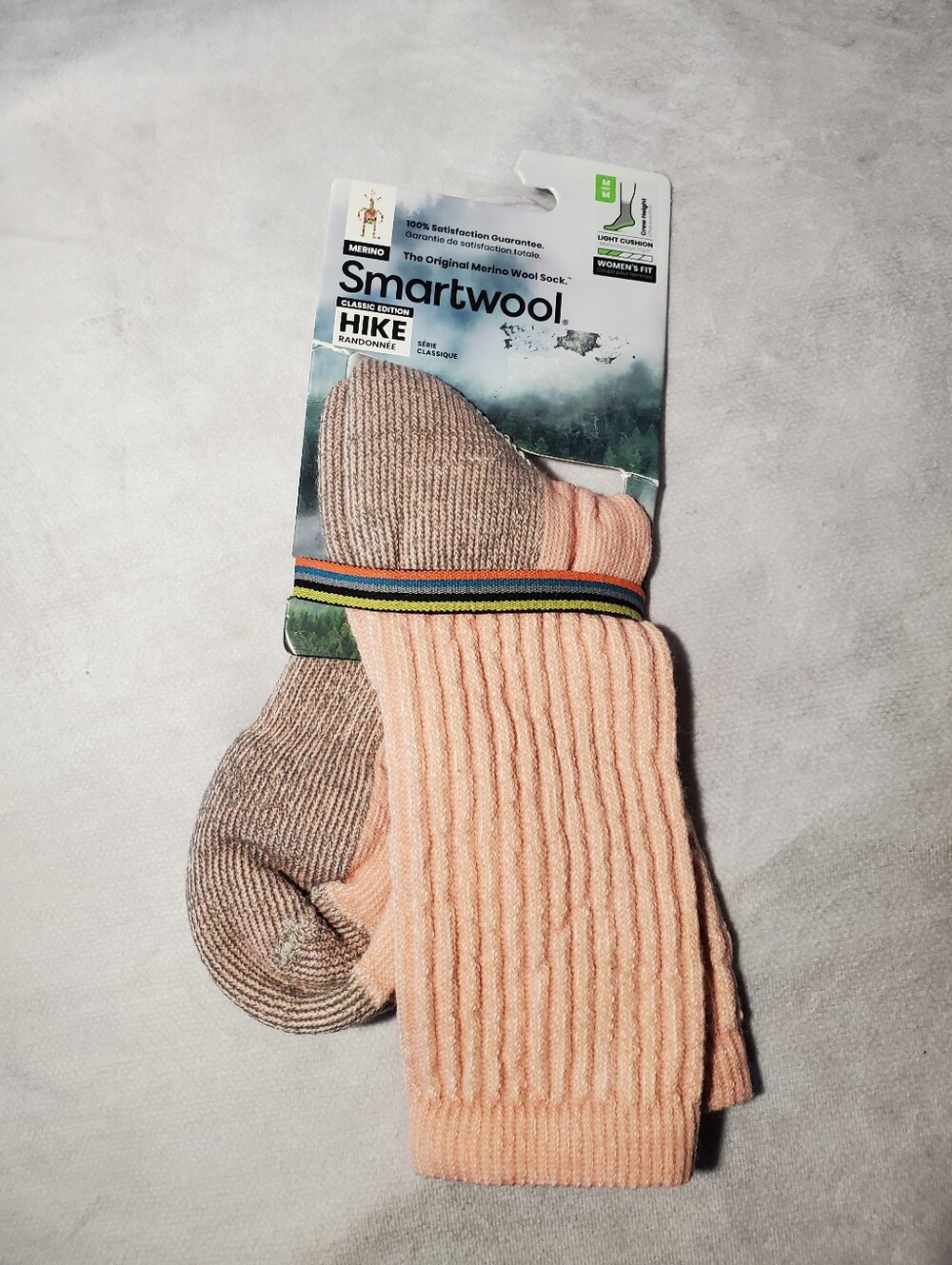 Smartwool Hiking Crew Socks in Peach and Taupe Size M